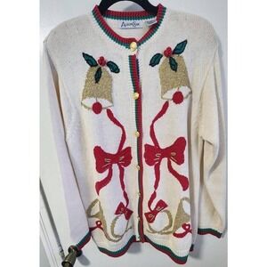 Ugly Christmas Sweater Vtg Alison Craig Knit Cardigan Womens Medium